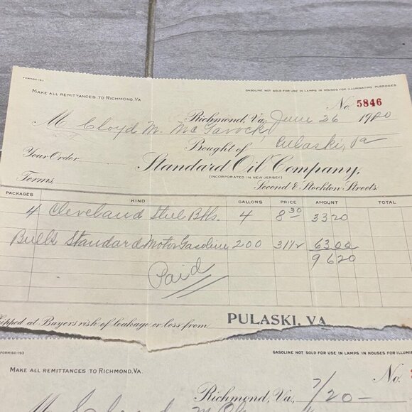 1920 Standard Oil Company Billhead Invoices  Richmond VA Pulaski 4 Antique - Picture 5 of 6